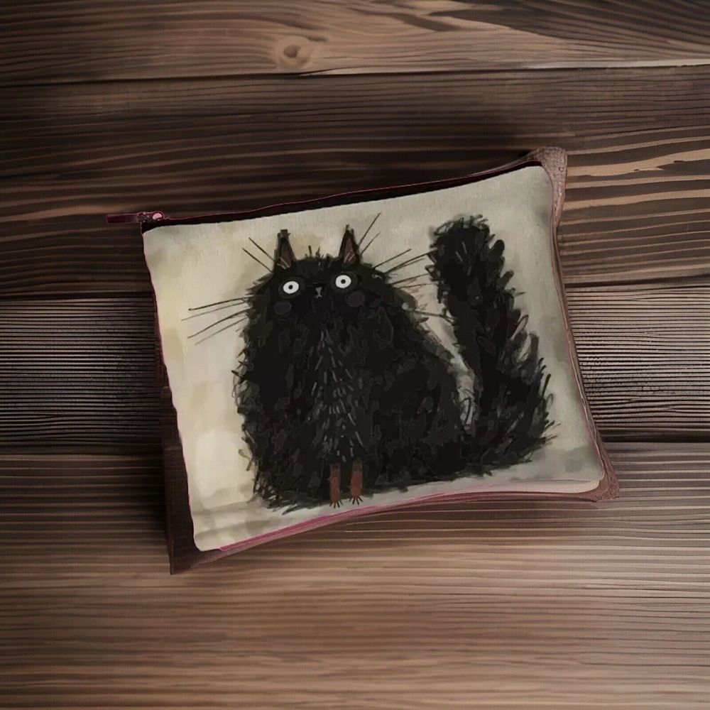 Black Cat Cosmetic Makeup Travel Bag Lightweight Canvas New‎